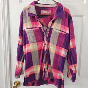 Free People Flannel Plaid Tunic 100% Cotton Button Down - Size XS